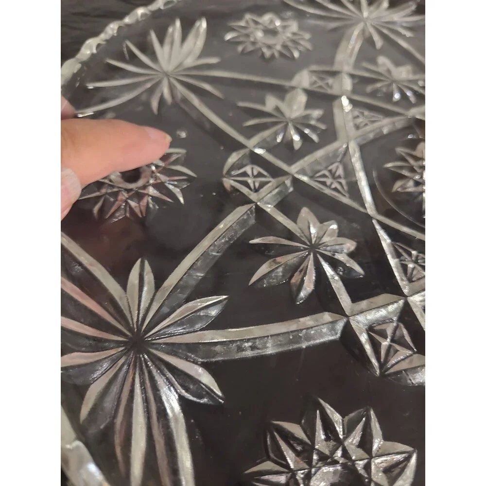 EAPC Anchor Hocking Star Of David Clear Glass Cake Plate Or Serving Plate 11”